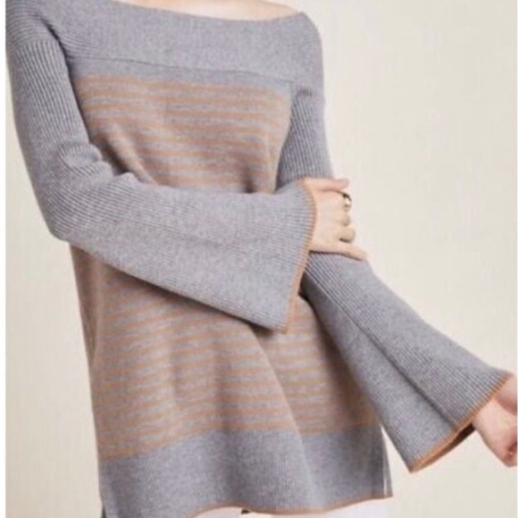 Anthropologie Stripe Elise Off Shoulder Ribbed Tunic - Picture 2 of 9